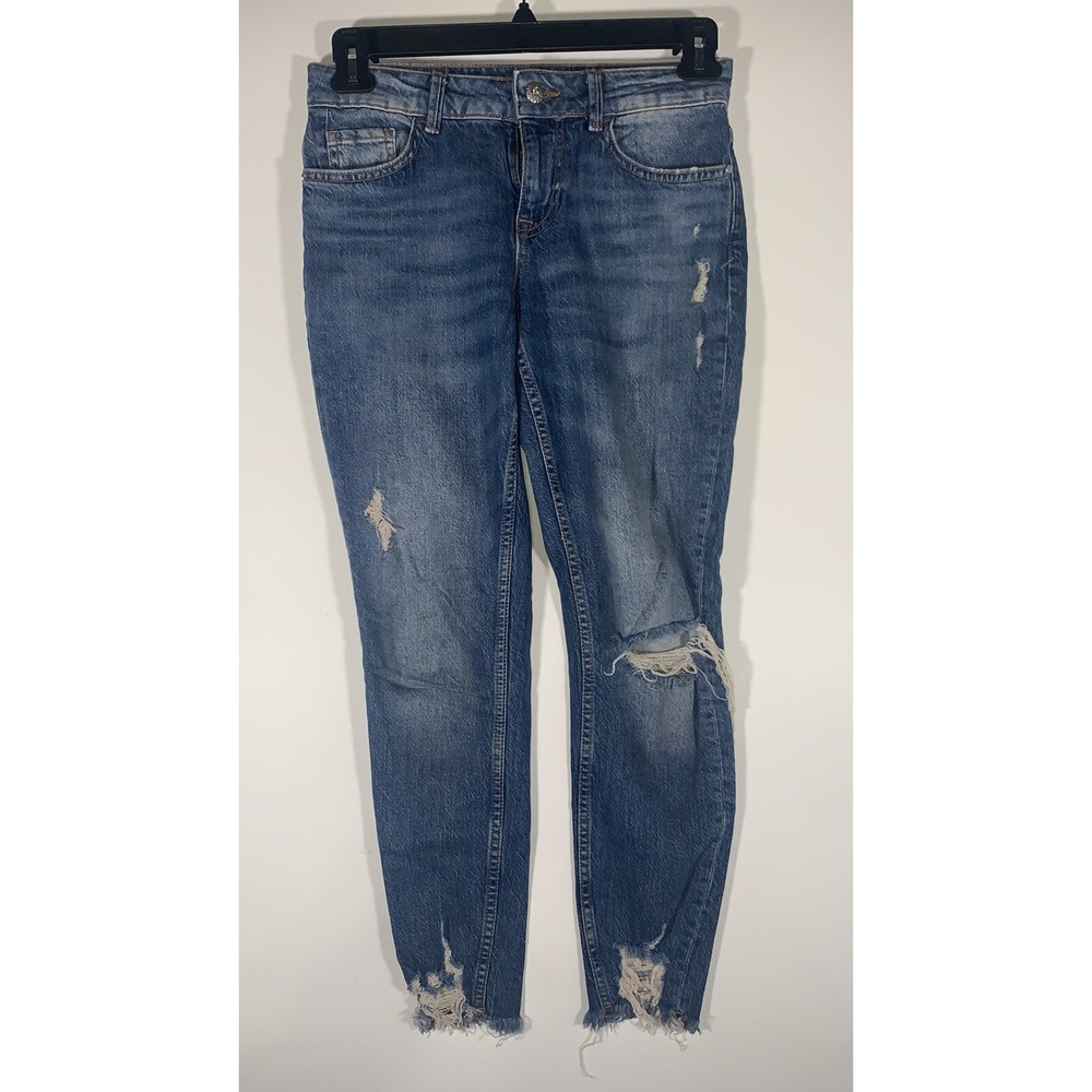 Women's Zara Denim Ripped Jeans Size 4 Blue Loose Fit